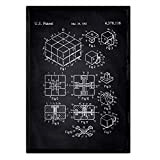 Nacnic stampa artistica brevetto cubo di Rubik, sfondo nero. Disegno d'igegneria, vecchie invenzioni e brevetti. .