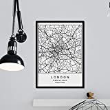 Nacnic Stampa artistica cartina geografica della città di Londra. Mappa della città dell'arte, stile nordico in bianco e nero. London. ...