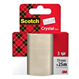 Nastro Adesivo Scotch Crystal Clear 6-1925R3, Confezione Refill, 19 mm x 25 m, 3 Rotoli/Confezione