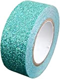 Nastro adesivo washi tape con glitter, decorativo, per coprire e orlare - Turquoise