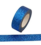 Nastro adesivo washi tape con glitter, decorativo, per fai da te e orlare (blue reale)