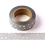 Nastro Washi glitter argento con stelle in lamina argentata, finitura autoadesiva coprente, 15 mm x 10 metri.