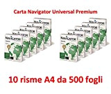 Navigator Universal Carta Premium per ufficio, Formato A4, 80 gr, Confezione da 10 risme da 500 Fogli