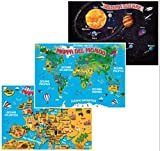 NITRAM Mappa del mondo per bambini, Europa e sistema solare. Stampe per decorare le camerette formato A3 (Italiano)