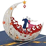 NLR 3D Pop-up Biglietto d'auguri # Gli amanti ballano sulla barca lunare | Ideale per anniversario, San Valentino, compleanno, cerimonia ...