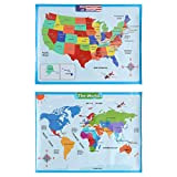 NUOBESTY Mappa Del Mondo E Mappa Del Mondo E Mappa Americana Poster da Parete per Bambini Grafici da Parete Educativi ...