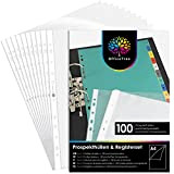 OfficeTree 100x Buste Trasparenti A4 + Divisori Raccoglitori ad Anelli A4 con Stampa dei Numeri 1-12 Multicolori - Set da ...