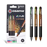 OSAMA 4 MULTI penna a sfera quattro colori, CROMATE, pack da 3 pezzi, OW 84006994