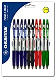 Osama OBG penne a sfera a scatto scorrevole e precisa - Colori Blu, Nero, Rosso e Verde - 10 pezzi