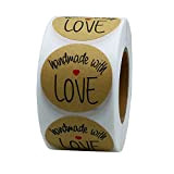 Palucart 500 etichette adesive hand made with love realizzato a mano con font nero su carta kraft