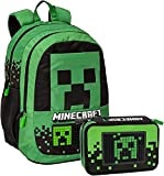 panini spa Zaino Scuola Compatibile con Minecraft Pixel Verde Rotondo 43x32x20 cm + Astuccio 3 Scomparti