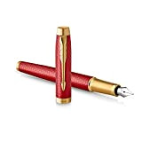 Parker IM penna stilografica | Rosso laccato premium con finiture in oro | Punta media con cartuccia di inchiostro blu ...