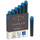 PARKER Quink ricariche per penne stilografiche, cartucce corte, inchiostro blu, confezione da 6