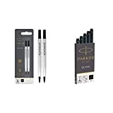 PARKER ricarica per penna roller, punta media, nero, confezione da 2 & Quink ricariche per penne stilografiche, cartucce lunghe, inchiostro ...