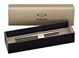 Parker S0161590 - Penna stilografica Jotter a cartucce, in acciaio INOX, spessore linea M, colore inchiostro: Blu