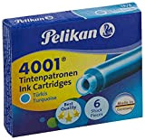 Pelikan 301705A - Juego de cartuchos de tinta 4001 para plumas estilográficas TP6, 6 cartuchos, Turquesa