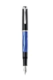 Pelikan 801904 - Penna Stilografica Linea M205 Classic, Blu Marmorizzato/Nero, Dettagli Argento Silver, Pennino in Acciaio Inossidabile, Dimensione EF