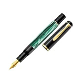 Pelikan 984187 - Penna Stilografica Linea M200 Classic, Verde Marmorizzato/Nero, Dettagli Oro 24K, Pennino in Acciaio Inossidabile, Dimensione F