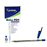 Penna a sfera Lyreco, inchiostro blu, confezione da 12 penne usa e getta, ideale come materiale da ufficio o scuola, ...