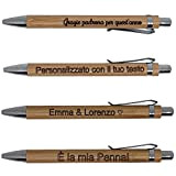 Penna in bambù personalizzabile – Testo di 20 caratteri – Inchiostro nero – Punta fine – Incisione laser – Penna ...