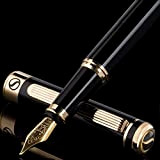 Penna stilografica Scrivener nera Premium - Splendida penna stilo con finitura oro 24 carati, pennino dorato 18 carati Schmidt (medio),lacca ...