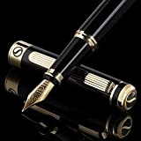 Penna stilografica Scrivener nera Premium - Splendida penna stilo con finitura oro 24 carati, pennino dorato 18 carati Schmidt (extra ...