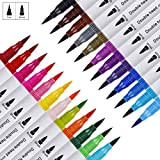 Pennarelli Acquarelli Colore Brush Pen Doppio 24 Pezzi con Punta Fine da 0,4 mm e Punta Brush, Acquerellabili Pennelli da ...