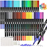 Pennarelli Doppia Punta Brush Pen, 40 Colori Punta Fine Pen 0,4 mm e 1-4mm Punta Brush, per Bambini e Adulti ...