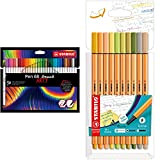 Pennarello Premium con punta a pennello STABILO Pen 68 brush ARTY Astuccio da 30 Colori assortiti & Fineliner STABILO point ...