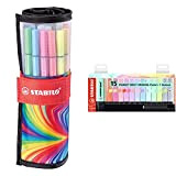 Pennarello Premium STABILO Pen 68 Rollerset con 25 colori assortiti ARTY Edition & Evidenziatore STABILO BOSS ORIGINAL Pastel Desk-Set 15 ...