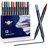 Penne calligrafia, 12 pennelli per acquerello, set di penne a doppia punta, pennelli assortiti per libri da colorare e schizzi, ...