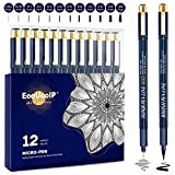 Penne Fineliner Pennini assortiti, EooUooIP 12 Pcs Black Micro Liner Pen (0,03 mm-3 mm), Penne per disegni tecnici Penne per ...