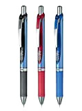 Pentel Energel Deluxe RTX Retractable Liquid Gel Pen,0.5mm, Fine Line Needle Tip, Black Blue Red Ink, Value Set of 3