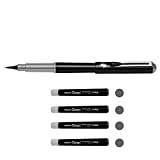 Pentel GFKPN Pocket Brush - Penna a sfera con inchiostro a pigmenti per calligrafia, schizzi, disegni, grigio e 4 cartucce