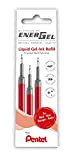 Pentel LRN5-3B - Ricarica per penne EnerGel, 0,5, 0,25 mm, punta dell'ago, 3 pezzi, colore rosso