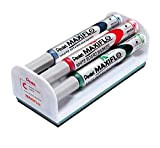 Pentel MWL5S Maxiflo Marcatore per lavagne bianche con cancellino magnetico punta 4.0 mm, 4 pezzi nero/rosso/blu/verde