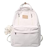 PETOTC Multifunction Double Zipper Women Backpack Teenager Girls Laptop Backpack Student Shoulder Bag Korean Style Schoolbag (Color : White, Size ...