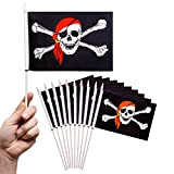 PHENO FLAGS Bandiera dei pirati piccola- 10 pezzi - 12,7 x 20,32 cm - asta della bandiera da 30cm - ...