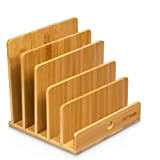 PIETVOSS Vaschetta porta corrispondenza in legno di bambù, elegante porta documenti, con 5 scomparti e tagliacarte, portariviste, portaoggetti per scrivania