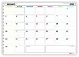 Planning mensile 30x42 a colori (2023-2024) SPIRALATO da tavolo A3 (25 fogli da 160 gr) agenda da tavolo A4 datata