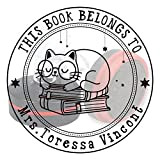 PLIGREAT Timbro personalizzato, nome personalizzato timbro fotosensibile, gatto carino e libri timbro autoinchiostrante per libro di ritorno, 3 opzioni di ...