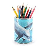 Portapenne con immagine di delfini, con 12 matite colorate triangolari; portamatite da scrivania per ragazze e ragazzi