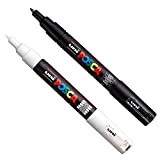 Posca - set di pennarelli PC-1M, per decorazioni su tessuti, vetro e metallo, colori: nero + bianco (1 pezzo di ...