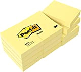 Post-it Foglietti Canary Yellow, Confezione da 12 blocchetti, 100 Fogli per blocco, 51 mm x 38 mm, Colore Giallo - ...