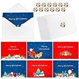 Qpout 12 Pezzi Cartoline di Natale con Buste e Adesivi, Biglietto di Auguri di Natale in Famiglia, Buon Natale, Albero ...