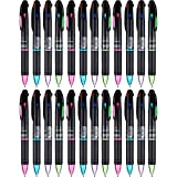Quesuc Confezione da 24 Penne a Sfera Retrattili Penne Multicolori 4 Colori Inchiostro Nero, Blu, Rosso e Verde Penne a ...