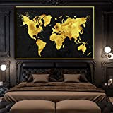 Retro nero dorato mappa del mondo pittura a olio mappa del mondo poster stampa su tela immagine di arte della ...