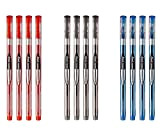 RHardware, 12 penna nera, rosso, blu in gel 0,38 mm ago dritto gel liquido penna scrittura di colore fluida