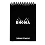Rhodia 135039 - DotPad - Taccuino A6, spirale doppio, a righe, microforato, 80 fogli, nero, 1 pezzo