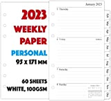 Ricarica per agenda settimanale 2023 formato personale per Filofax, schede mensili, due pagine per settimana, 9,5 x 17,1 cm